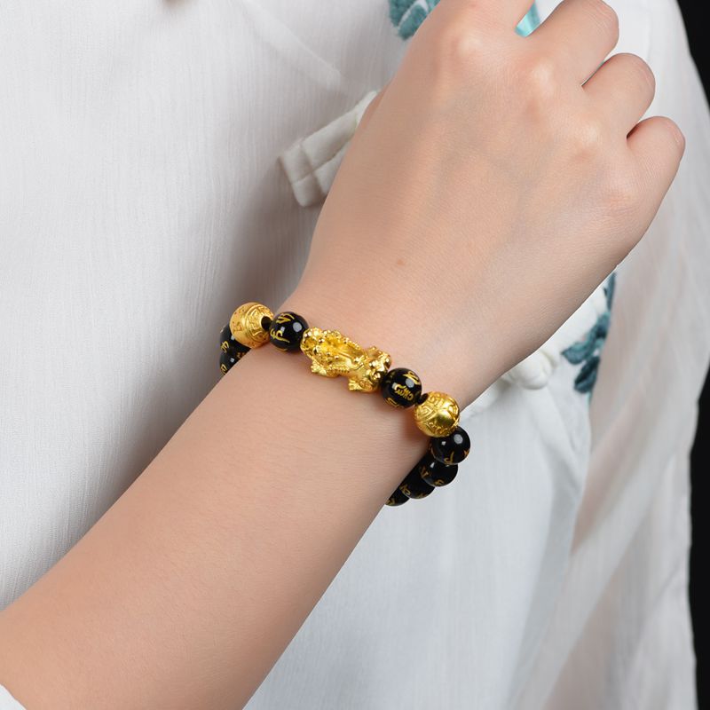 Natural Black Obsidian Pixiu Wealth Bracelet - Feng Shui Protection Amulet