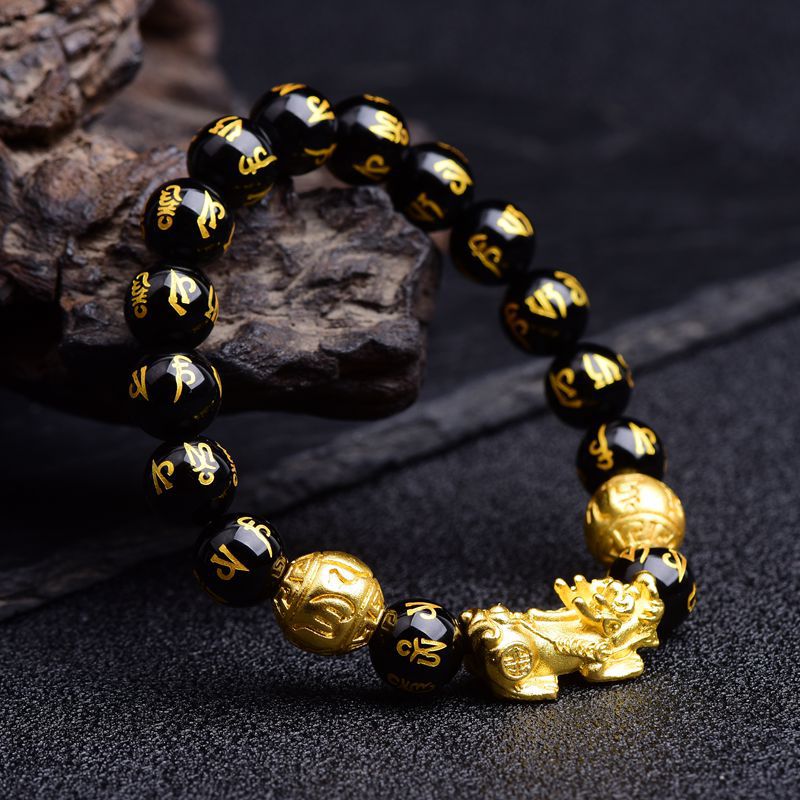 Natural Black Obsidian Pixiu Wealth Bracelet - Feng Shui Protection Amulet