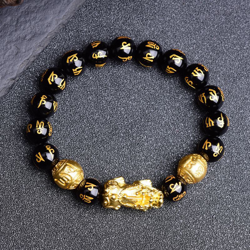 Natural Black Obsidian Pixiu Wealth Bracelet - Feng Shui Protection Amulet