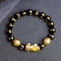 Natural Black Obsidian Pixiu Wealth Bracelet - Feng Shui Protection Amulet