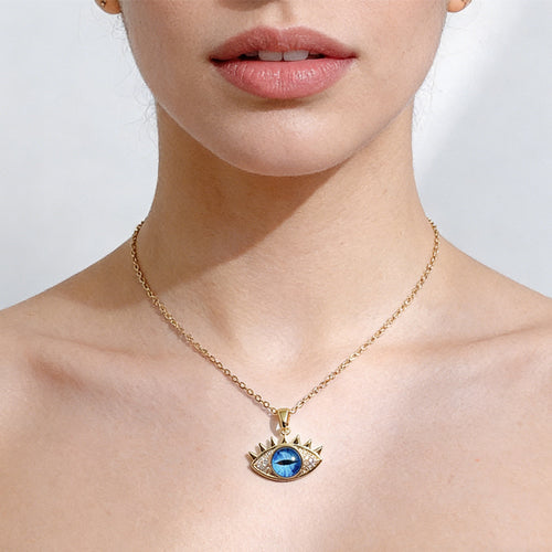 Evil Eye Hamsa Necklace - Model Wearing