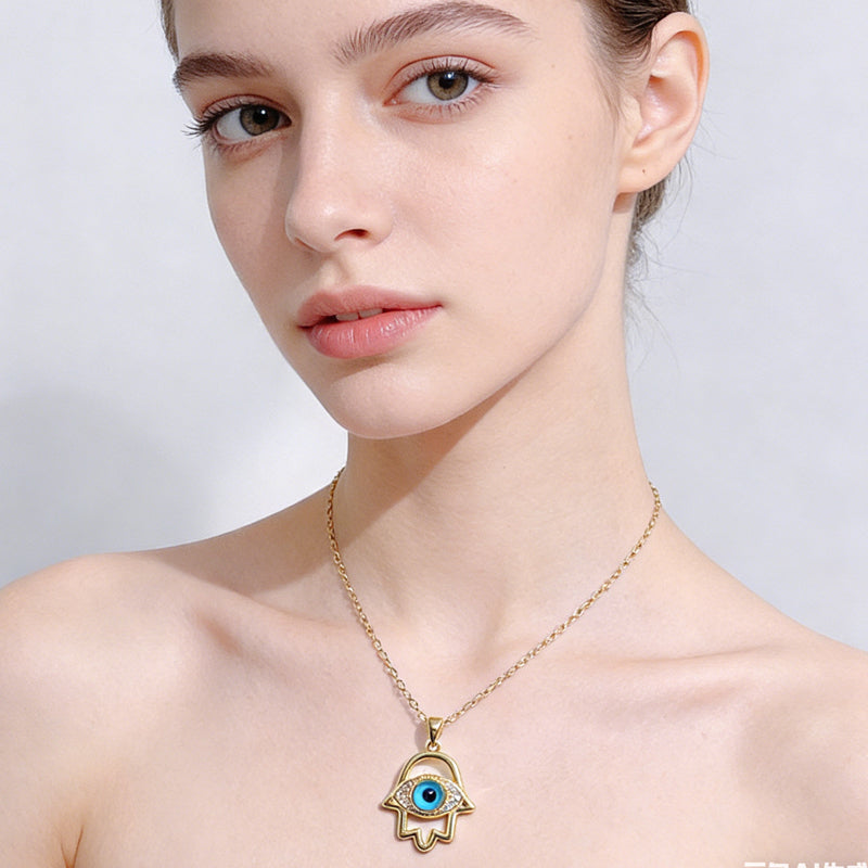 Evil Eye Hamsa Hand Necklace - Gold