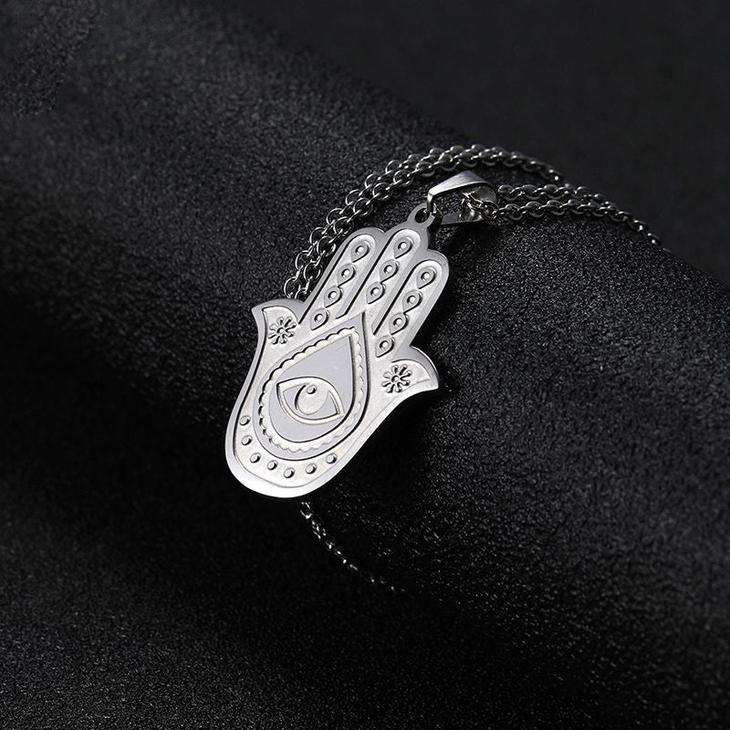 Hamsa Hand Evil Eye Necklace - Silver